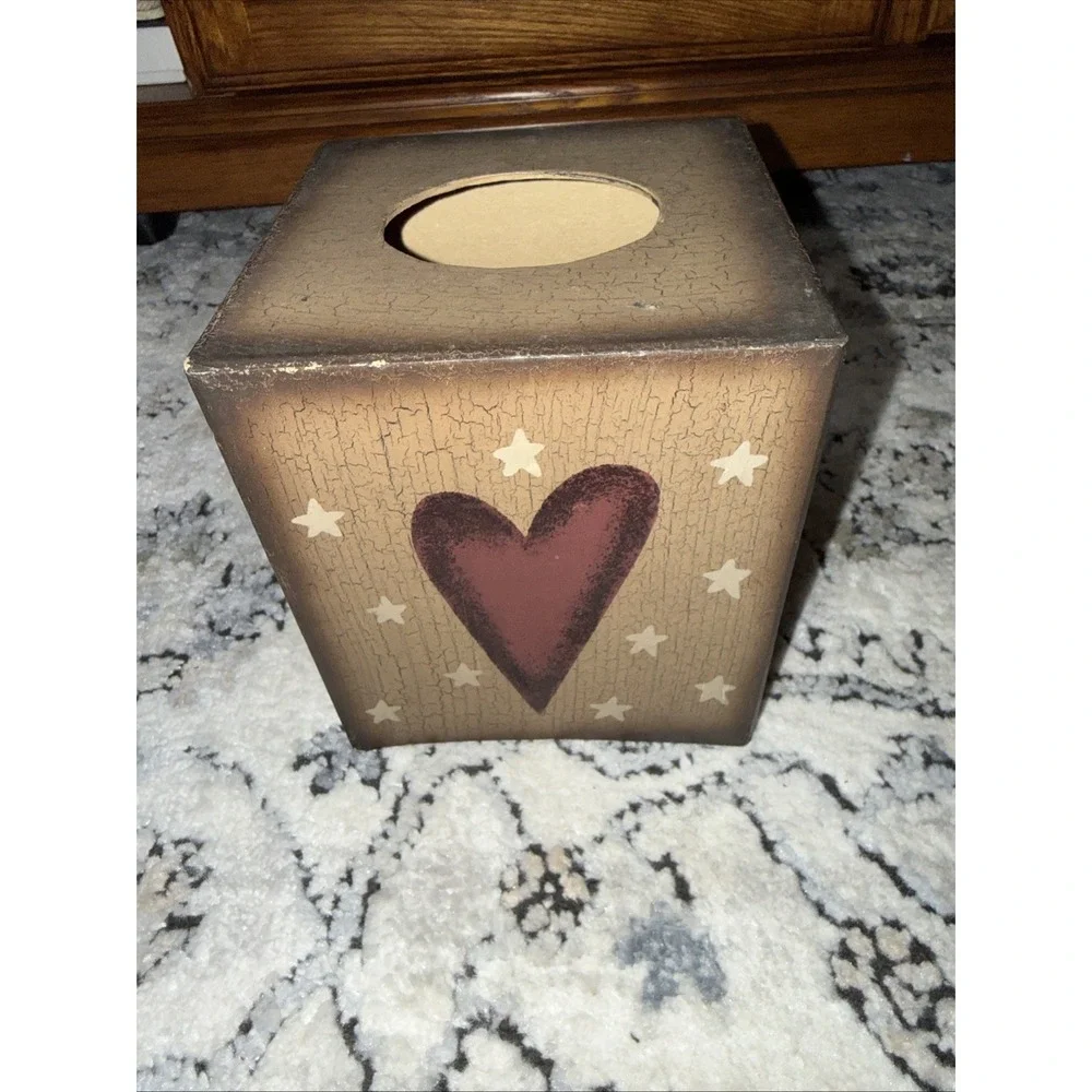 VTG Pressed Paper Cottage Tissue Box Cover Country Shabby Painted Primitive